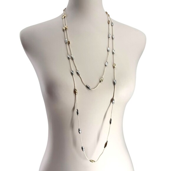 J Jill Layered Necklace Silver Gold Beaded Coastal Treasures Station Adjustable - Picture 10 of 15